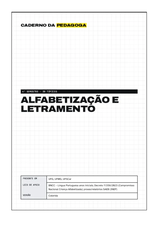 Capa do caderno de Alfabetização e Letramento
