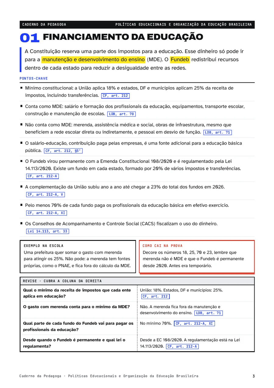 Página de tópico do PDF sobre financiamento da educação